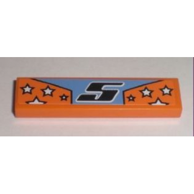 orange tile 1 x 4 with black 5 and white stars on orange background pattern sticker - set 8193