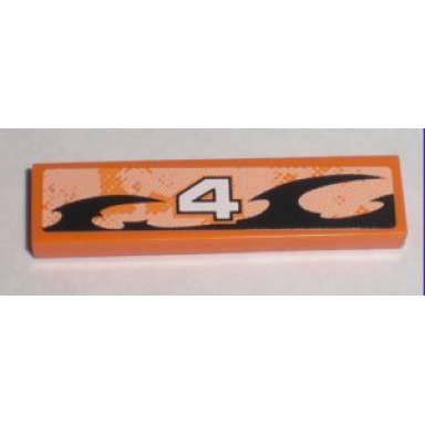 orange tile 1 x 4 with number 4 orange and black decorative pattern model left side sticker - set 8211