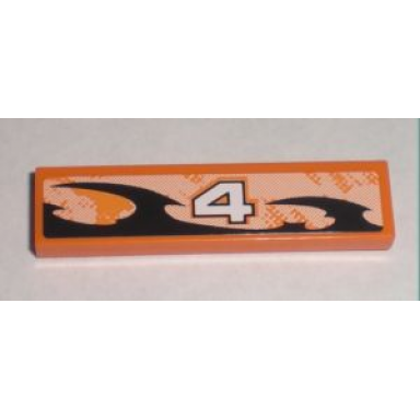 orange tile 1 x 4 with number 4 orange and black decorative pattern model right side sticker - set 8211