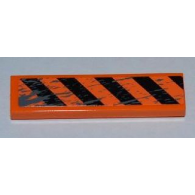 orange tile 1 x 4 with black and orange danger stripes and splatters pattern sticker - set 8961