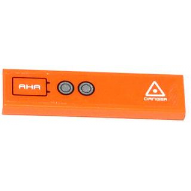 orange tile 1 x 4 with black rectangle aha silver circles and danger pattern sticker - set 70705