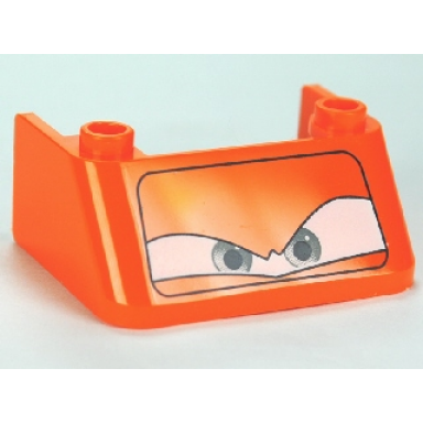 orange windscreen 3 x 4 x 1 1 3 with 2 studs on top with blue eyes on white background pattern