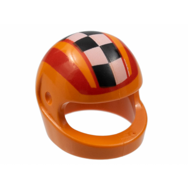 orange minifigure headgear helmet motorcycle standard with black and white checkered panel and red stripes pattern