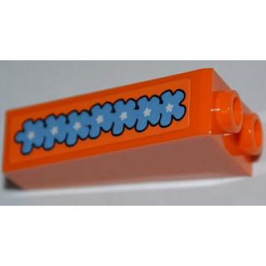 orange slope inverted 75 2 x 1 x 3 with medium blue flower garland pattern on front sticker - set 3818