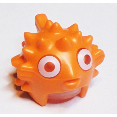 orange minifigure headgear mask puffer fish with spikes and fins trans-clear visor white eyes pattern