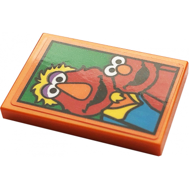 orange tile 2 x 3 with picture of elmo and louie on green background pattern sticker - set 21324