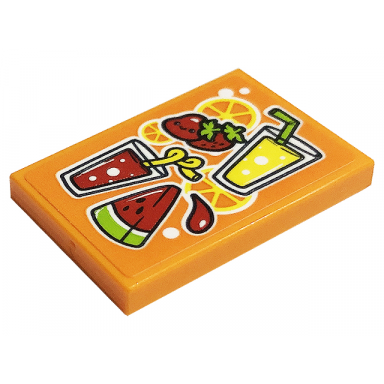 orange tile 2 x 3 with watermelon orange slices strawberries and glasses of juice pattern sticker - set 41701