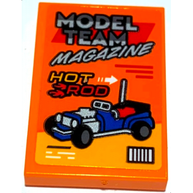 orange tile 2 x 3 with magazine cover with model team magazine and hot rod pattern sticker - set 10304