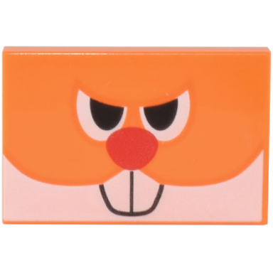 orange tile 2 x 3 with angry black and white eyes partially closed red nose buck teeth pattern super mario waddlewing face