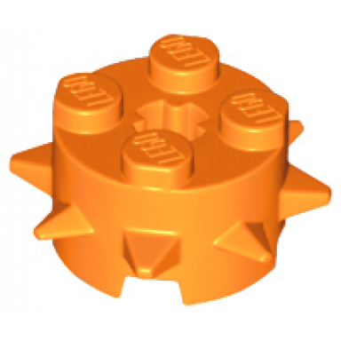 orange brick round 2 x 2 with spikes and axle hole