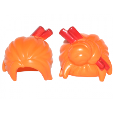 orange minifigure hair female loose bun with red chopsticks pattern