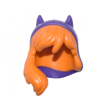 orange mini doll hair combo dark purple hood with pointed ears and long wavy hair falling over shoulder with bangs pattern