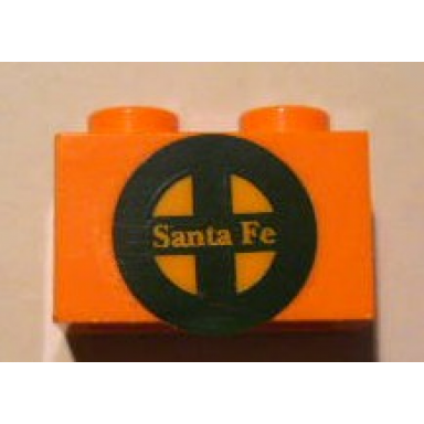 orange brick 1 x 2 with yellow santa fe and dark green logo pattern sticker - set 10133