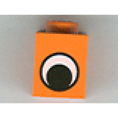 orange brick 1 x 1 with black and white eye without pupil pattern