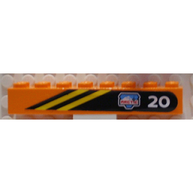 orange brick 2 x 8 with diagonal yellow stripes white 20 and arctic logo on black background pattern model left side sticker - set 6520