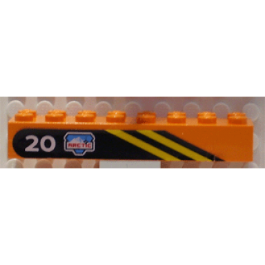 orange brick 2 x 8 with diagonal yellow stripes white 20 and arctic logo on black background pattern model right side sticker - set 6520