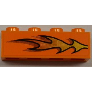 orange brick 1 x 4 with orange flame pattern model right side sticker - set 8186