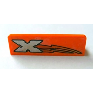 orange panel 1 x 4 x 1 with silver letter x island xtreme stunts logo red and yellow lightning bolt pattern model left sticker - set 6740