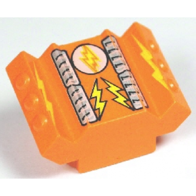orange brick modified 2 x 2 no studs sloped with angled side block extensions with yellow lightning bolts air vents pattern
