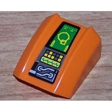 orange slope curved 2 x 2 lip with control panel with wires green target screen and yellow and dark bluish gray buttons pattern sticker - set 8632