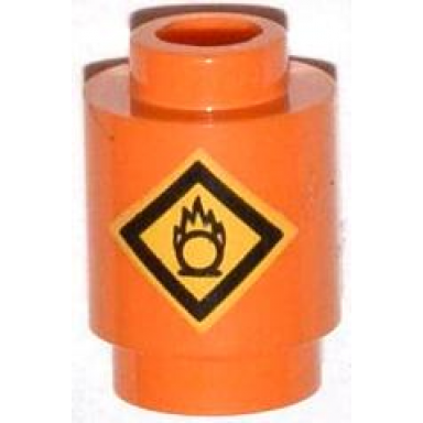 orange brick round 1 x 1 with fire danger sign pattern