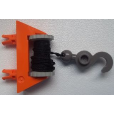 orange string reel 1 x 4 x 2 complete with black string and dark gray hook with tow ball
