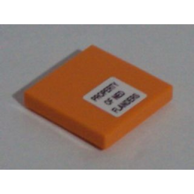 orange tile 2 x 2 with property of ned flanders pattern sticker - set 71006