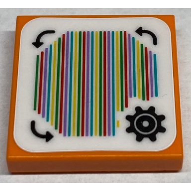 orange tile 2 x 2 with super mario scanner code customization time block gear and curved arrows zigzag corner pattern sticker - set 71380