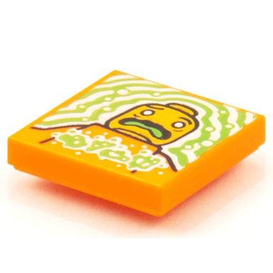 orange tile 2 x 2 with beatbit album cover - sick minifigure with green tongue pattern