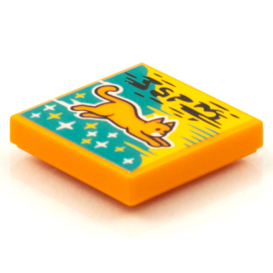 orange tile 2 x 2 with beatbit album cover - orange flying cat pattern