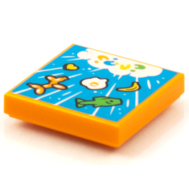 orange tile 2 x 2 with beatbit album cover - raining fish banana balloon animal and egg pattern