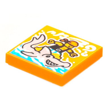 orange tile 2 x 2 with beatbit album cover - pirate surfing on hammerhead shark pattern