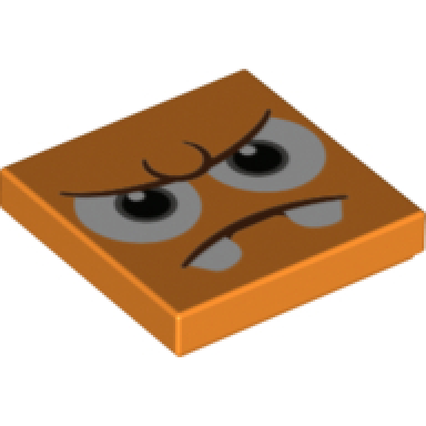 orange tile 2 x 2 with black and white eyes dark brown furrowed brow frown with teeth pattern super mario goombrat face