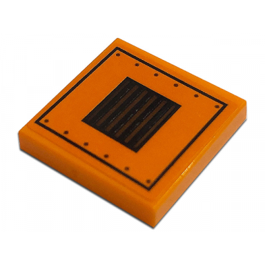 orange tile 2 x 2 with black and dark brown grille plate with rivets pattern sticker - set 76193