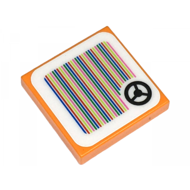 orange tile 2 x 2 with super mario scanner code steering wheel pattern sticker - set 71431