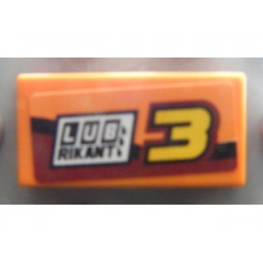 orange tile 1 x 2 with number 3 and lubrikant pattern model left side sticker - set 8304