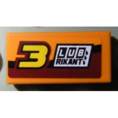 orange tile 1 x 2 with number 3 and lubrikant pattern model right side sticker - set 8304