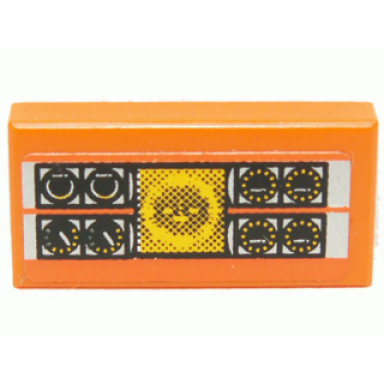 orange tile 1 x 2 with gauges and yellow display pattern sticker - set 8630