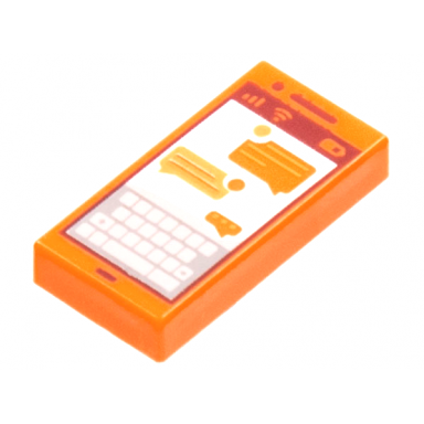 orange tile 1 x 2 with cell phone smartphone screen with keyboard and text messages pattern
