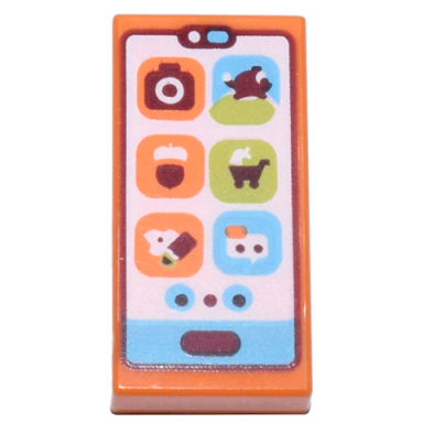 orange tile 1 x 2 with cell phone smartphone with medium azure bar and buttons and orange and lime icons pattern animal crossing nookphone