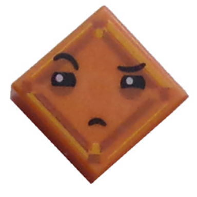 orange tile 1 x 1 with face with narrowed eyes one eyebrow raised and small frown kryptomite pattern