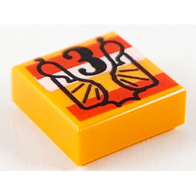 orange tile 1 x 1 with black 3 red and white stripes pattern