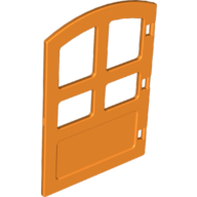 orange duplo door window pane 1 x 4 x 4 with 4 different size panes and curved top