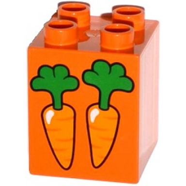 orange duplo brick 2 x 2 x 2 with 2 carrots pattern