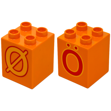 orange duplo brick 2 x 2 x 2 with letter o umlaut pattern
