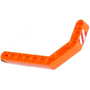 orange technic liftarm modified bent thick 1 x 11.5 double with red and white danger stripes thin pattern model right side sticker - set 42032
