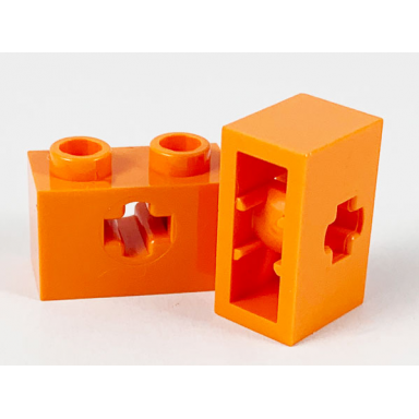 orange technic brick 1 x 2 with axle hole and inside side supports