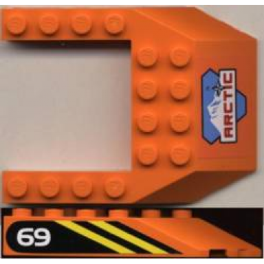 orange wedge 6 x 8 cutout with arctic logo on front and black yellow stripes and 69 pattern on both sides stickers - set 6586