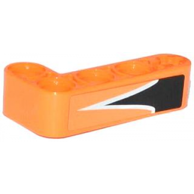orange technic liftarm modified bent thick l-shape 2 x 4 with v-shaped black and white stripes pattern sticker - set 42026