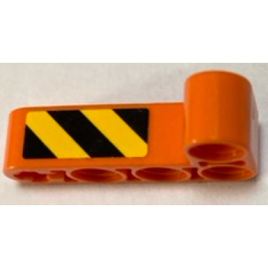 orange technic liftarm modified bent thick l-shape 2 x 4 with black and yellow danger stripes pattern on inside model left side sticker - set 42062